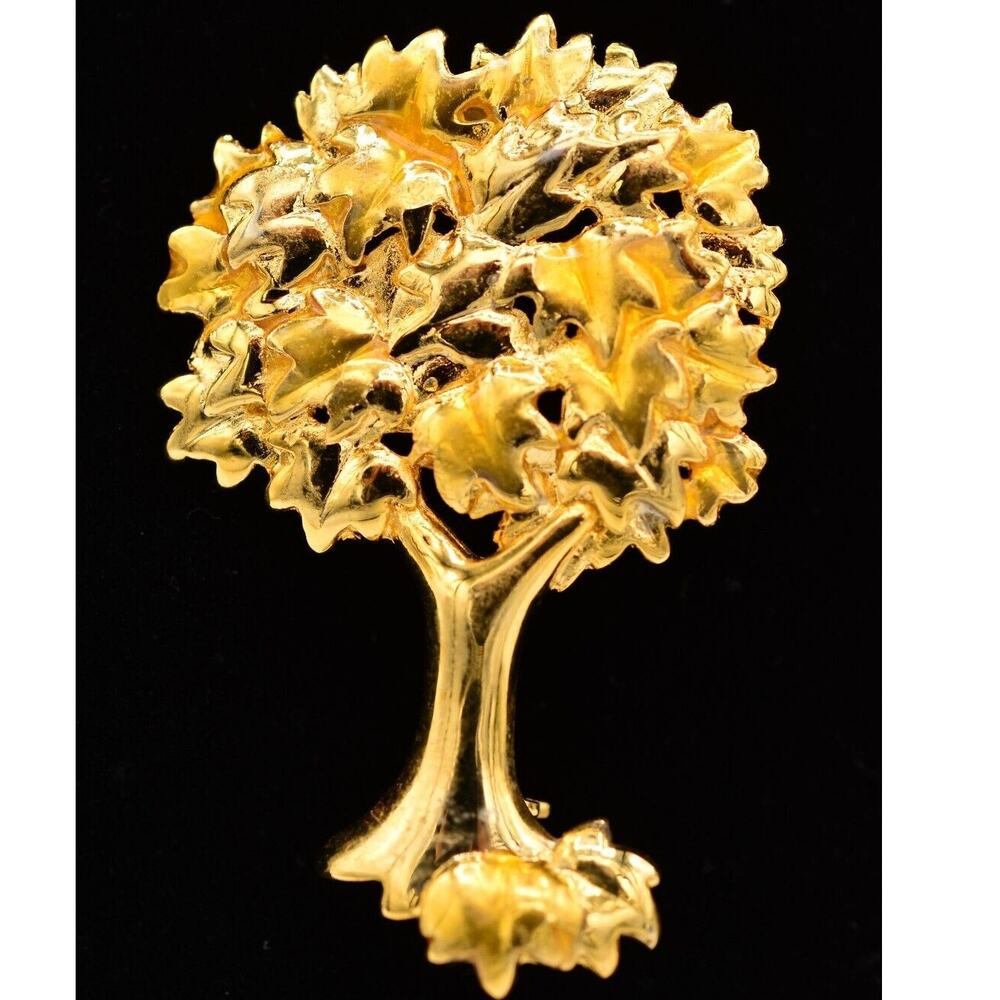 Danecraft Vintage Autumn Tree Pin Brooch Brushed Gold Fall Leaves Signed BinA10 - Picture 1 of 12